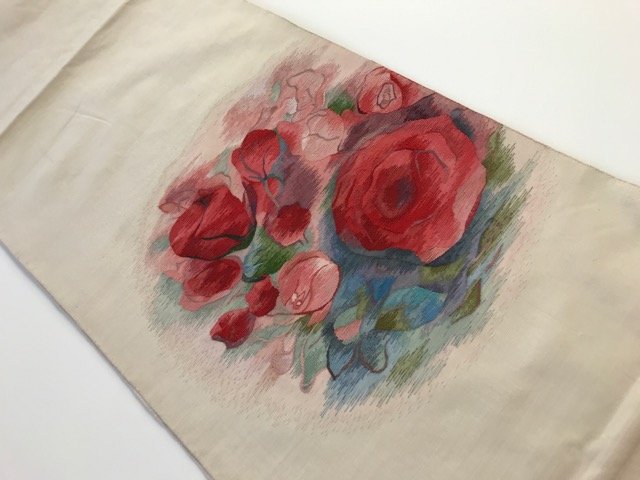 リサイクル　薔薇模様織り出し袋帯